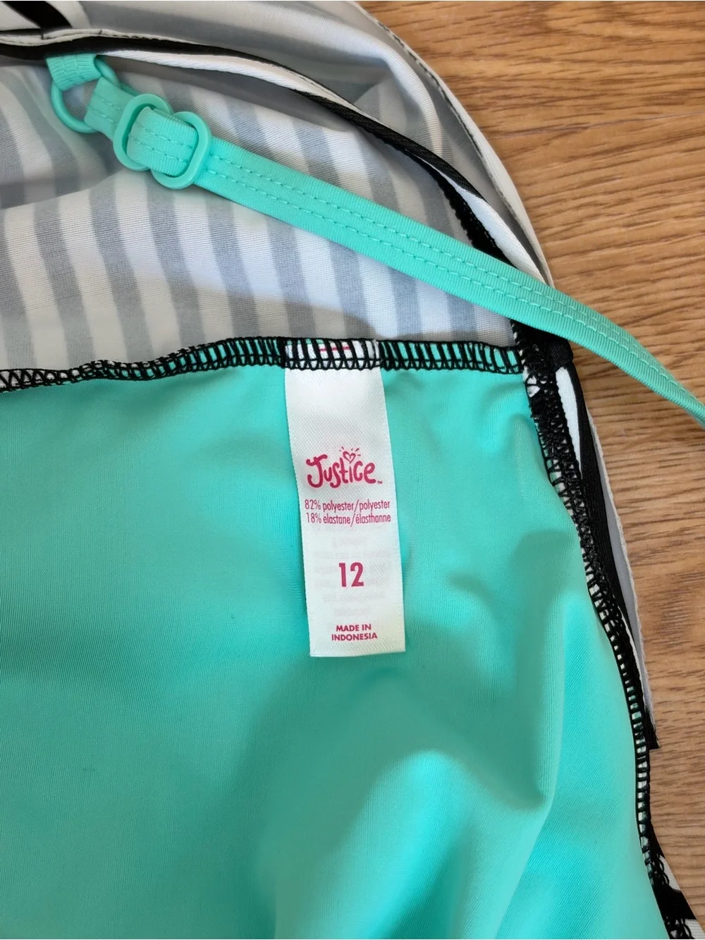 Justice Black & White Striped Tank Top with Pink Watermelon and Aqua Trim